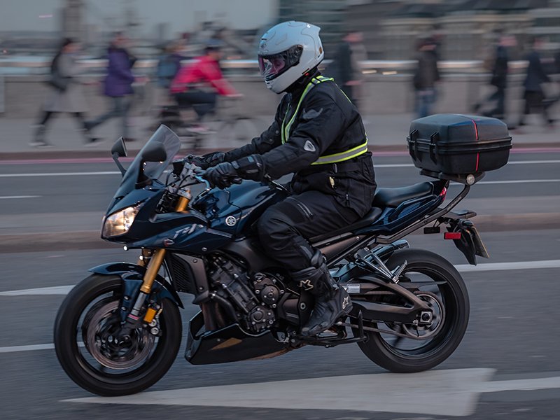 Motorcycle commuter on Yamaha in London